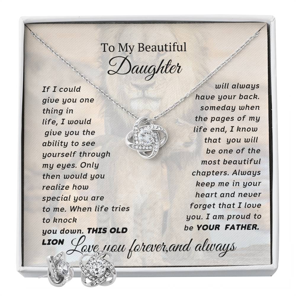 To My Beautiful Daughter Love Knot Necklace With Free Earrings Set