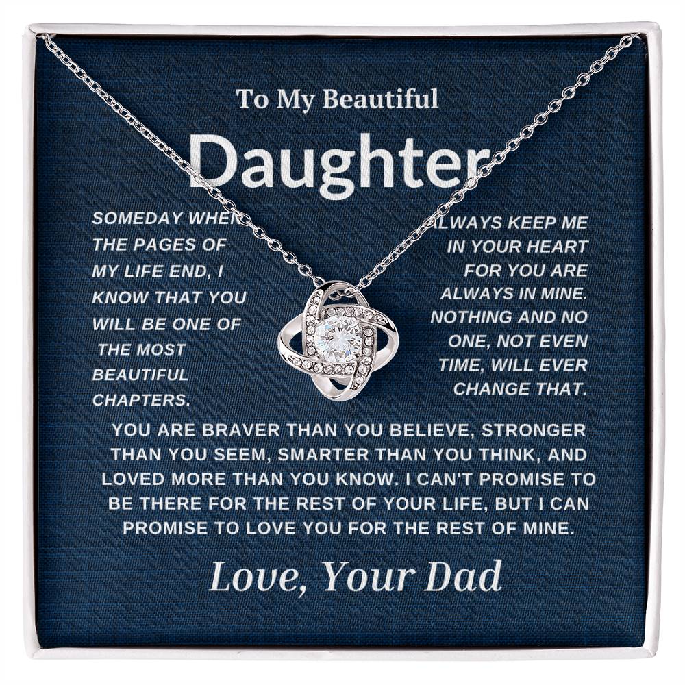 For My Beautiful Daughter Love Knot Necklace-Dad Navy And White Card