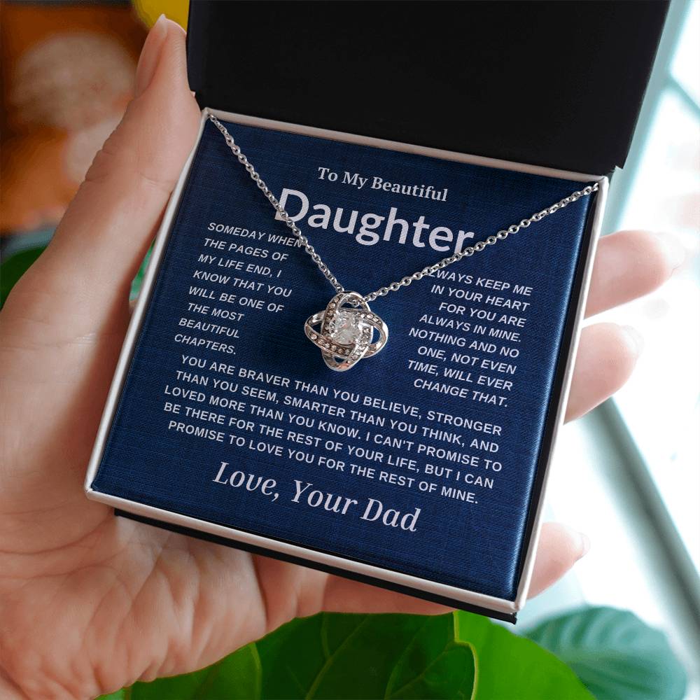 For My Beautiful Daughter Love Knot Necklace-Dad Navy And White Card