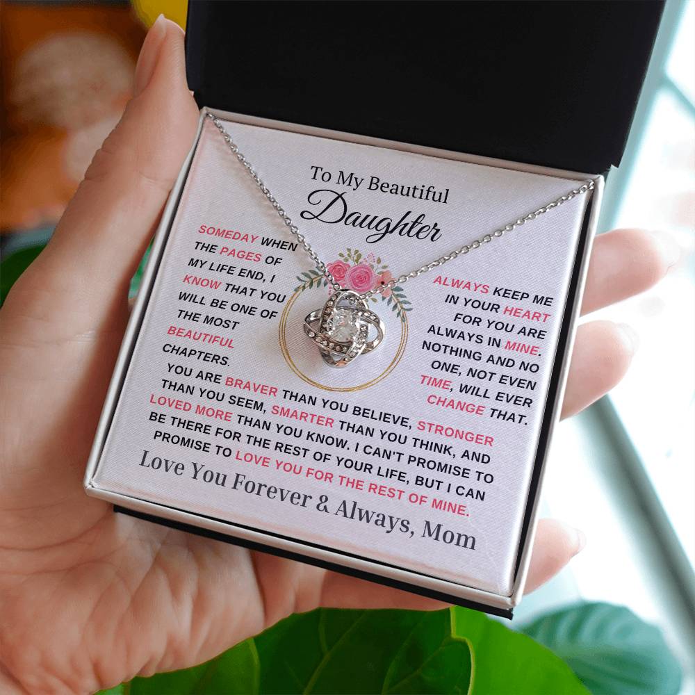 Daughter Love Knot Necklace Forever & Always Mom Pink