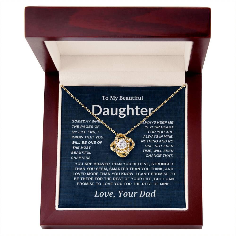 For My Beautiful Daughter Love Knot Necklace-Dad Navy And White Card