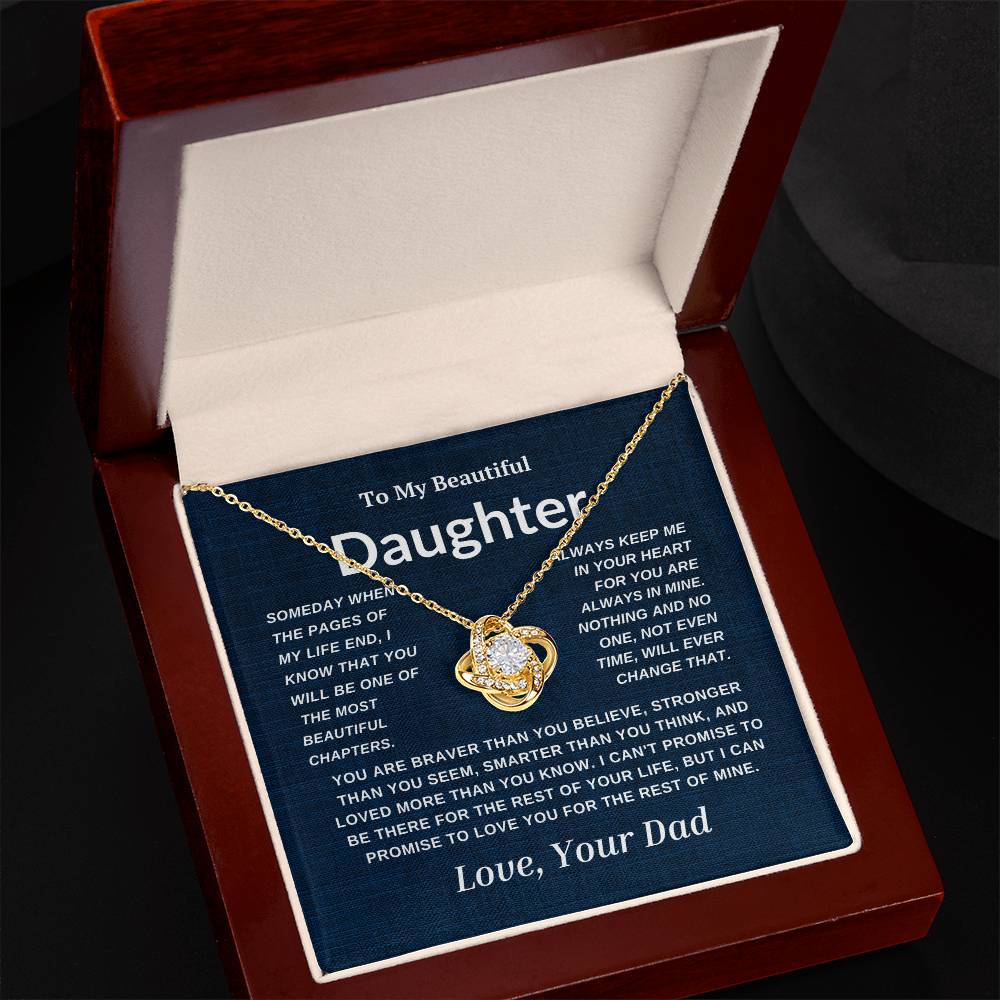 For My Beautiful Daughter Love Knot Necklace-Dad Navy And White Card
