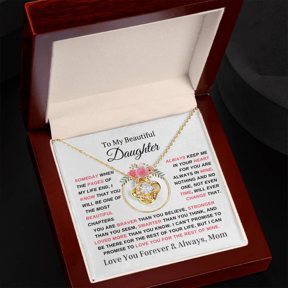 Daughter Love Knot Necklace Forever & Always Mom Pink