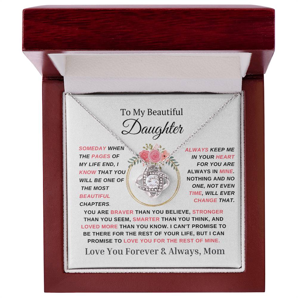 Daughter Love Knot Necklace Forever & Always Mom Pink