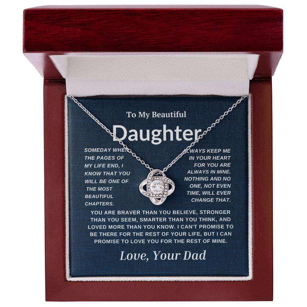 For My Beautiful Daughter Love Knot Necklace-Dad Navy And White Card