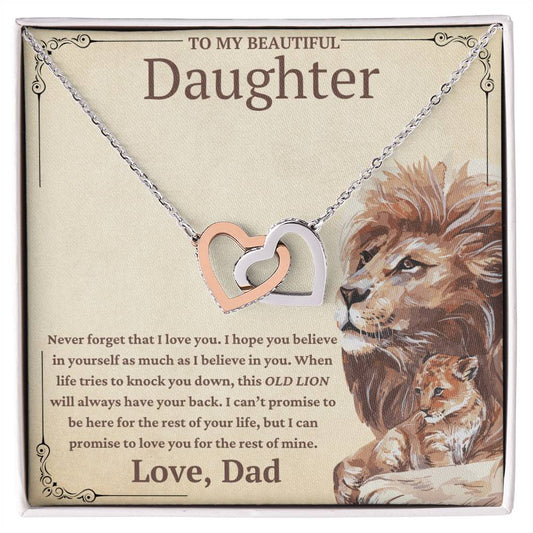 To My Beautiful Daughter-This Old Lion Will Always Have Your Back-Twin Hearts Necklace