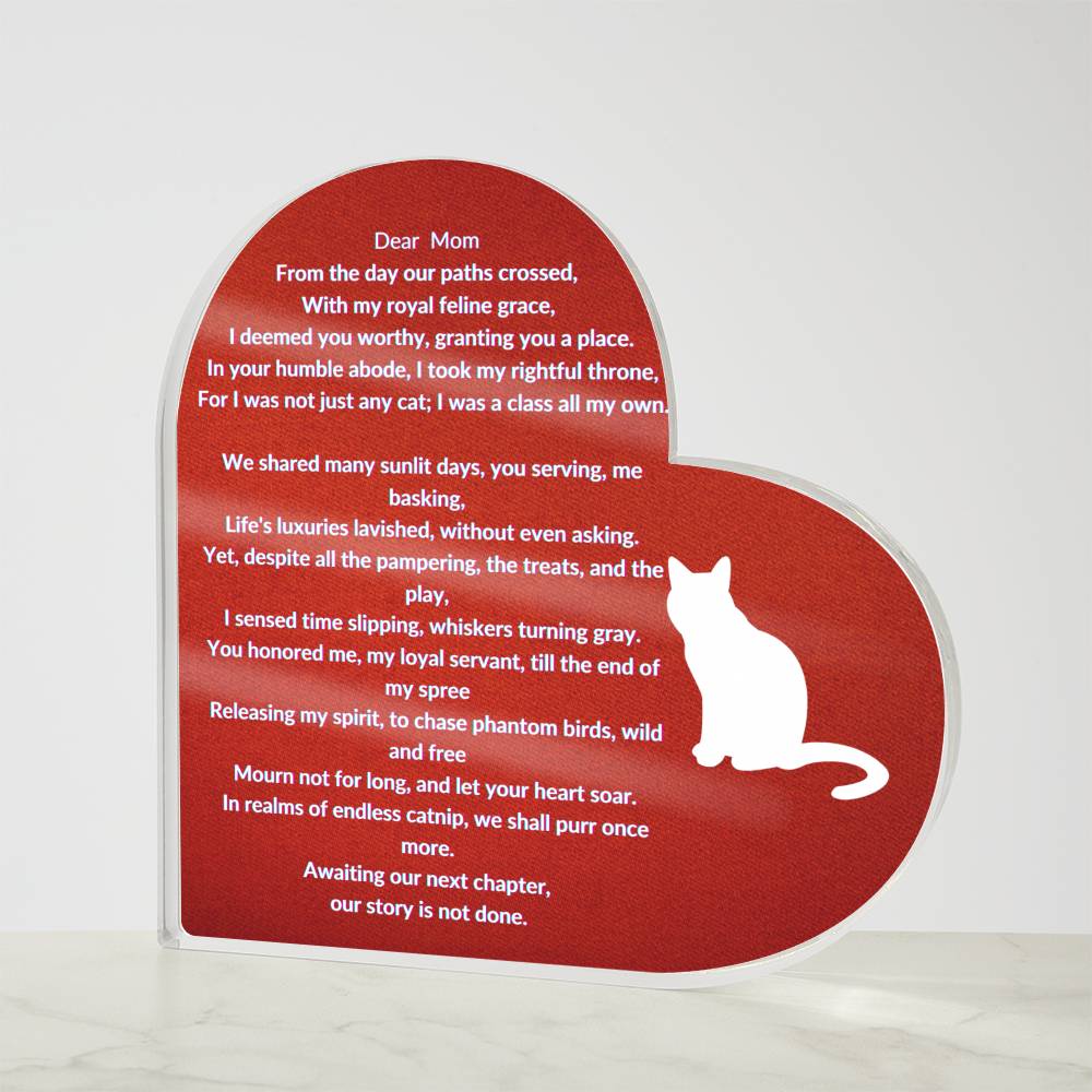 Querida mamá Placa conmemorativa de acrílico para gatos