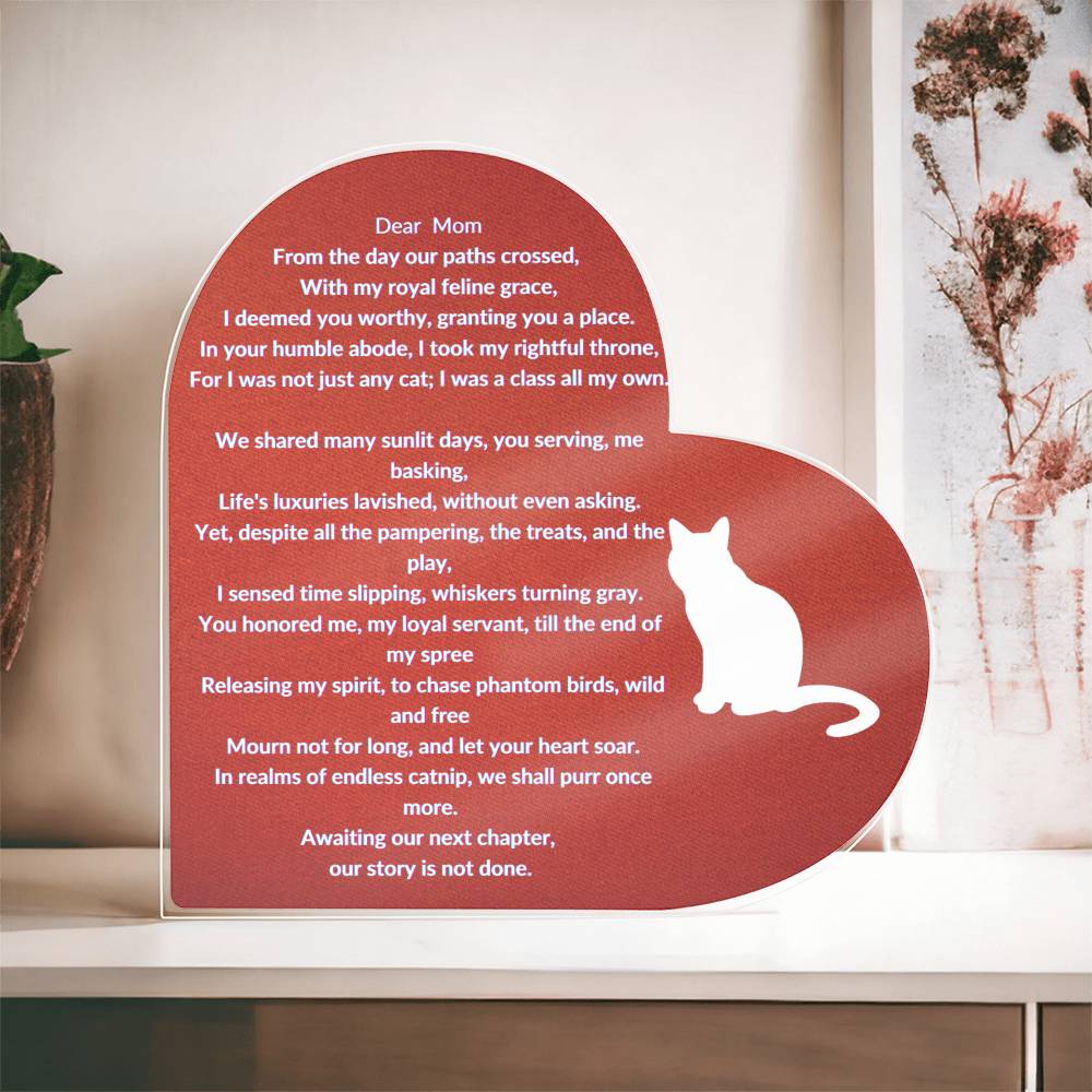Querida mamá Placa conmemorativa de acrílico para gatos