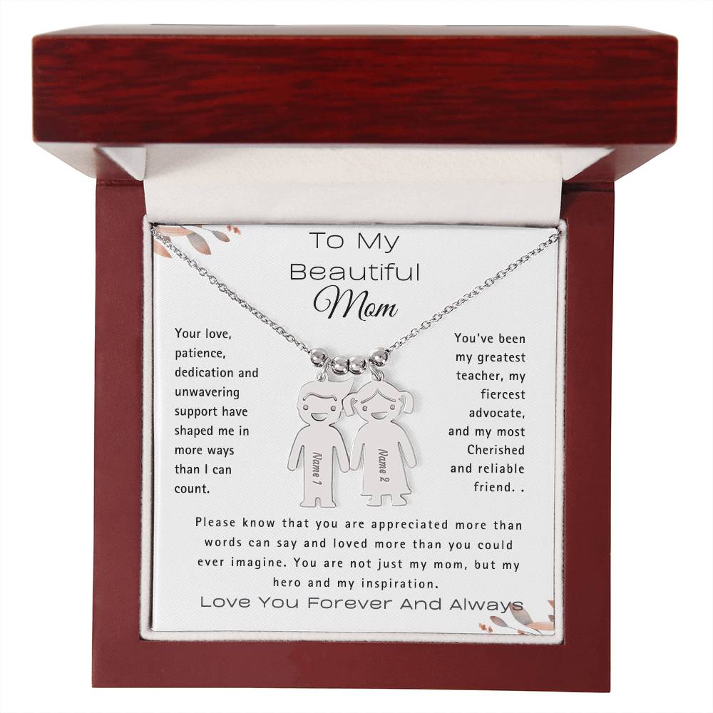 A mi hermosa mamá-Collar con dije personalizado para niños