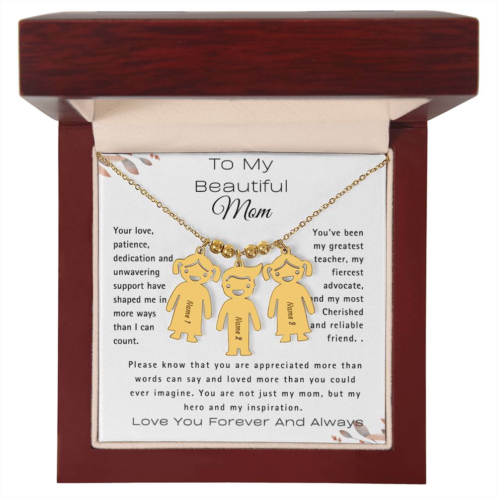 A mi hermosa mamá-Collar con dije personalizado para niños