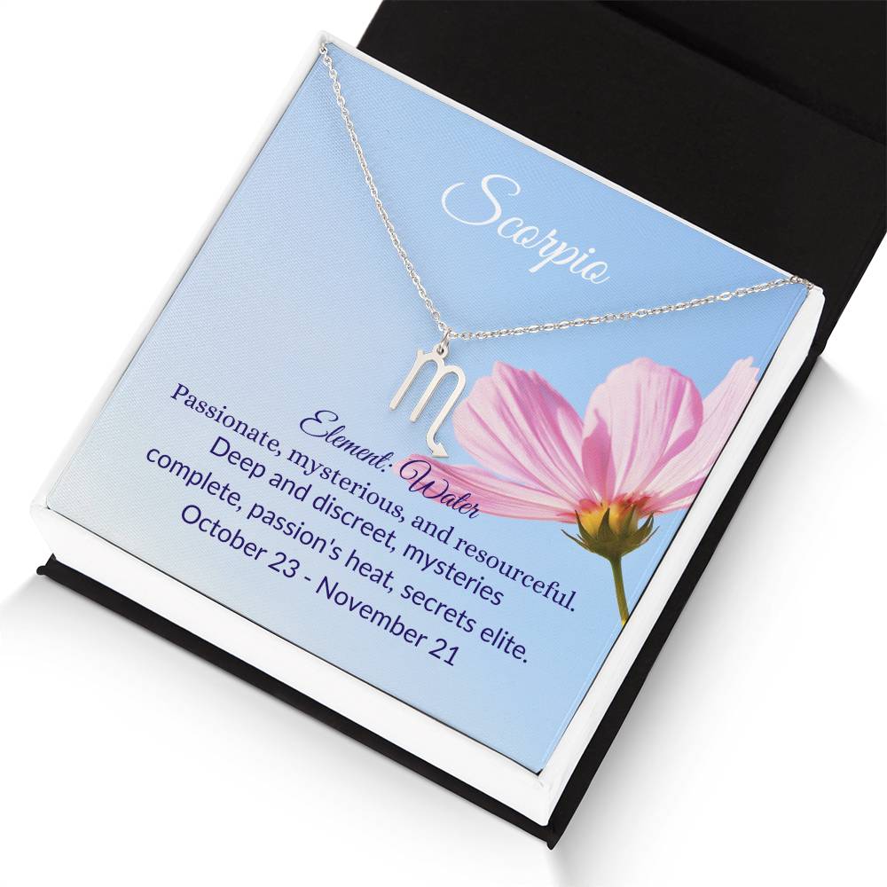 Collar de signo del zodíaco Escorpio- Rosa rosa