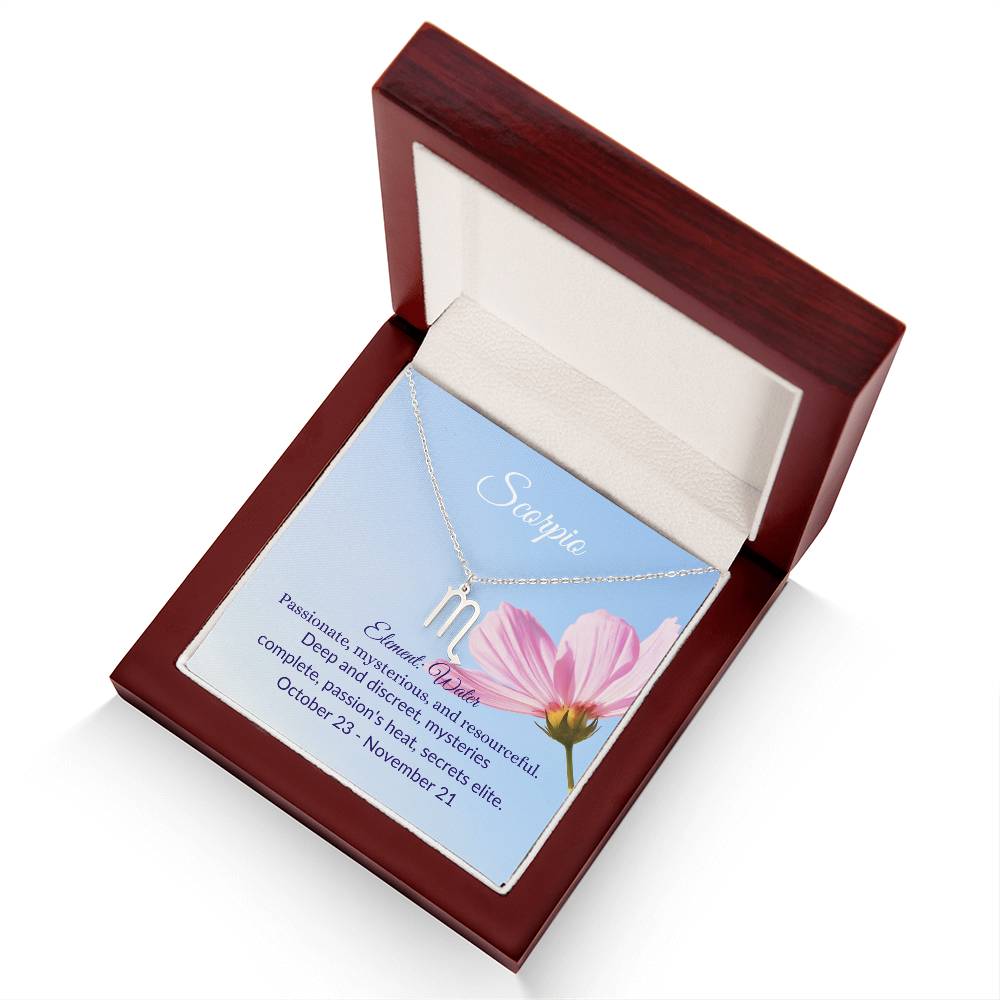 Collar de signo del zodíaco Escorpio- Rosa rosa