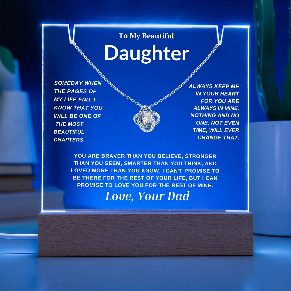 Keepsake Gift For Daughter-"Always Keep me in your Heart" Acrylic LED Plaque & Necklace Set.