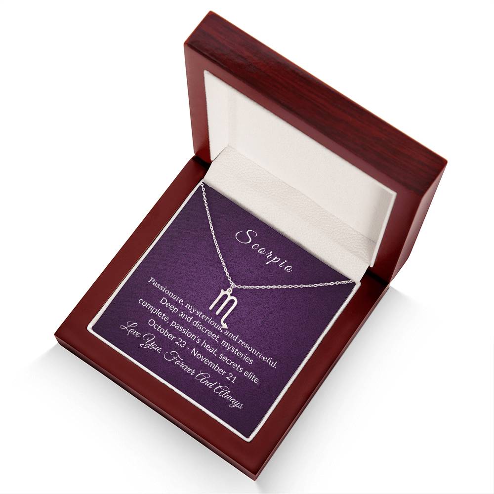 Collar con signo del zodíaco Escorpio, tarjeta morada