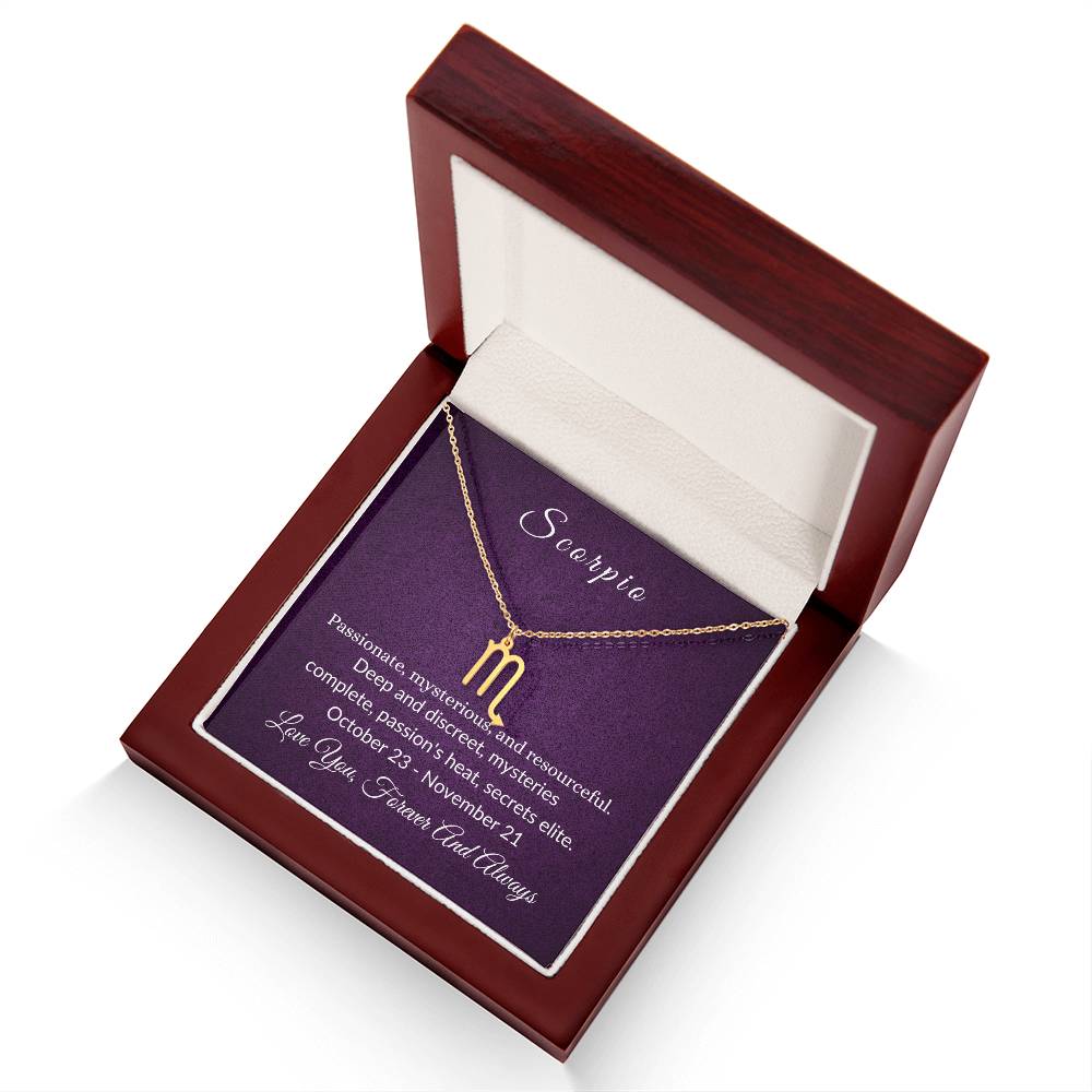 Collar con signo del zodíaco Escorpio, tarjeta morada