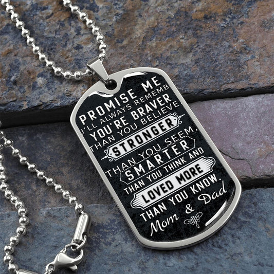 Promise me unisex Luxury Military-Style Dog Tag And Chain