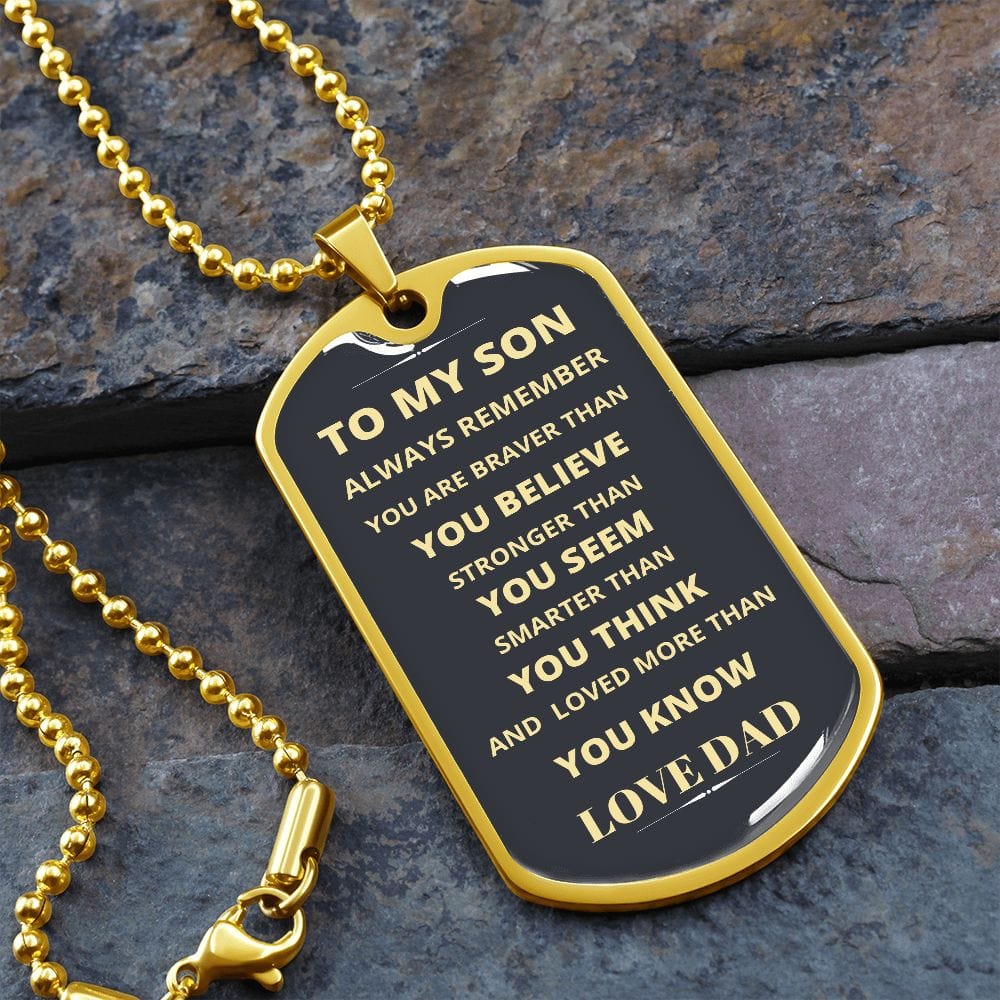 PLACA PARA PERRO CON CADENA DE BOLAS MILITAR A MI HIJO