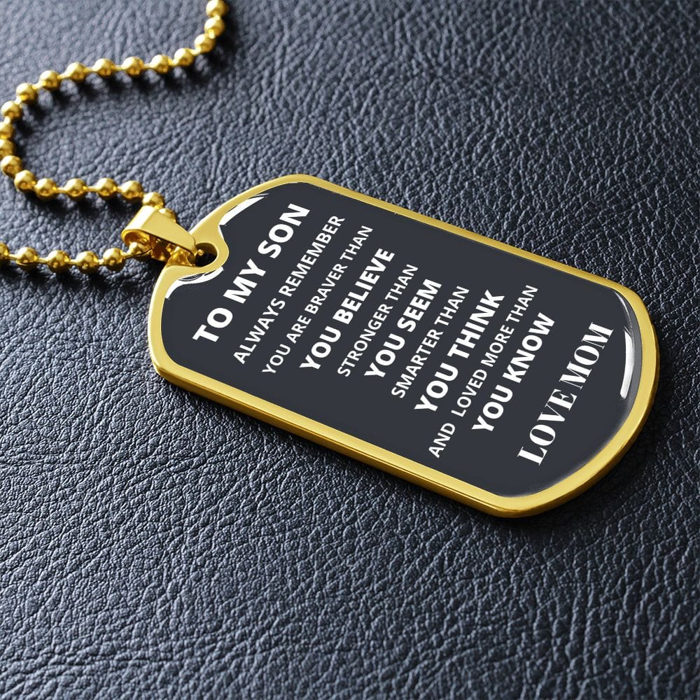 A mi hijo, de mamá, placa y cadena para perros de lujo de estilo militar