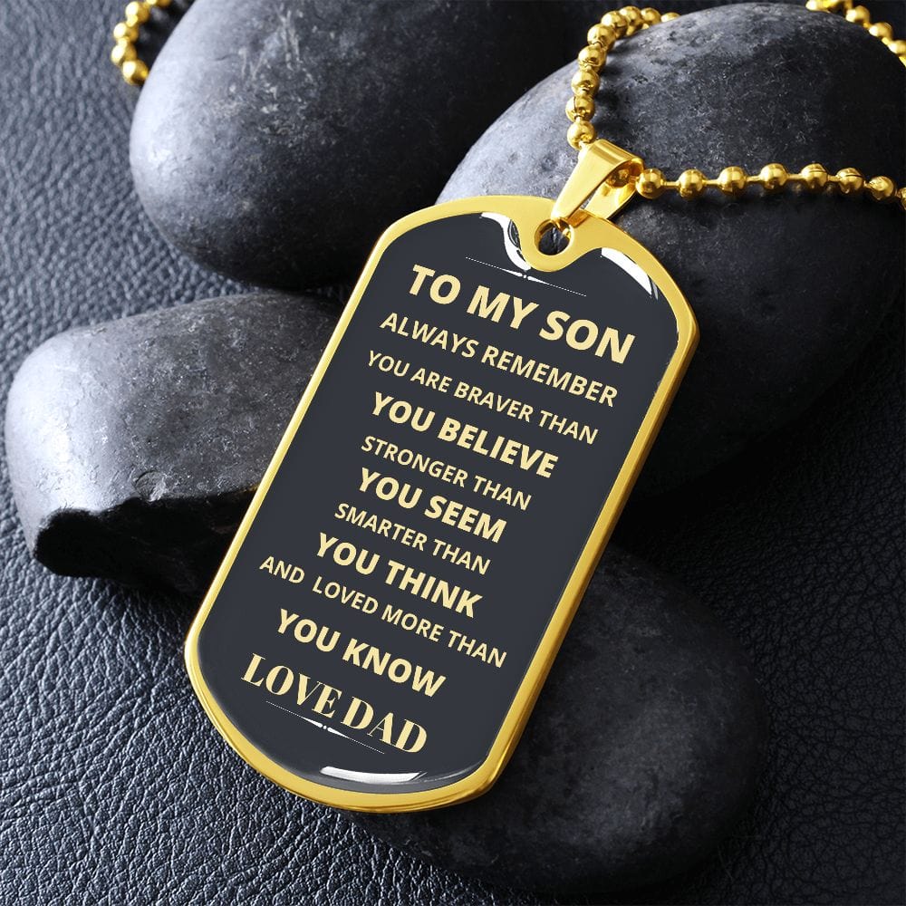 PLACA PARA PERRO CON CADENA DE BOLAS MILITAR A MI HIJO