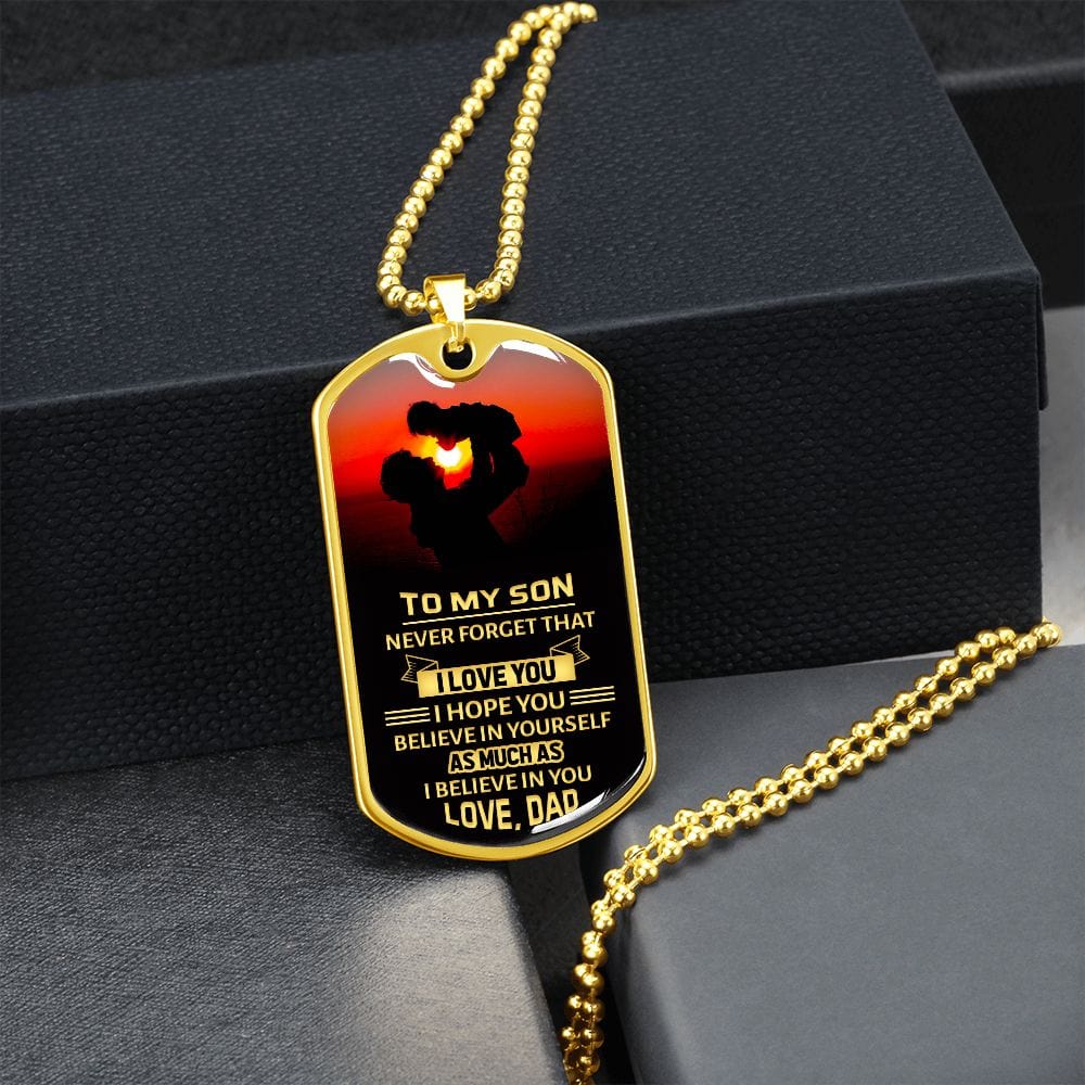 Para mi hijo: nunca lo olvides: placa y cadena para perros de lujo de estilo militar