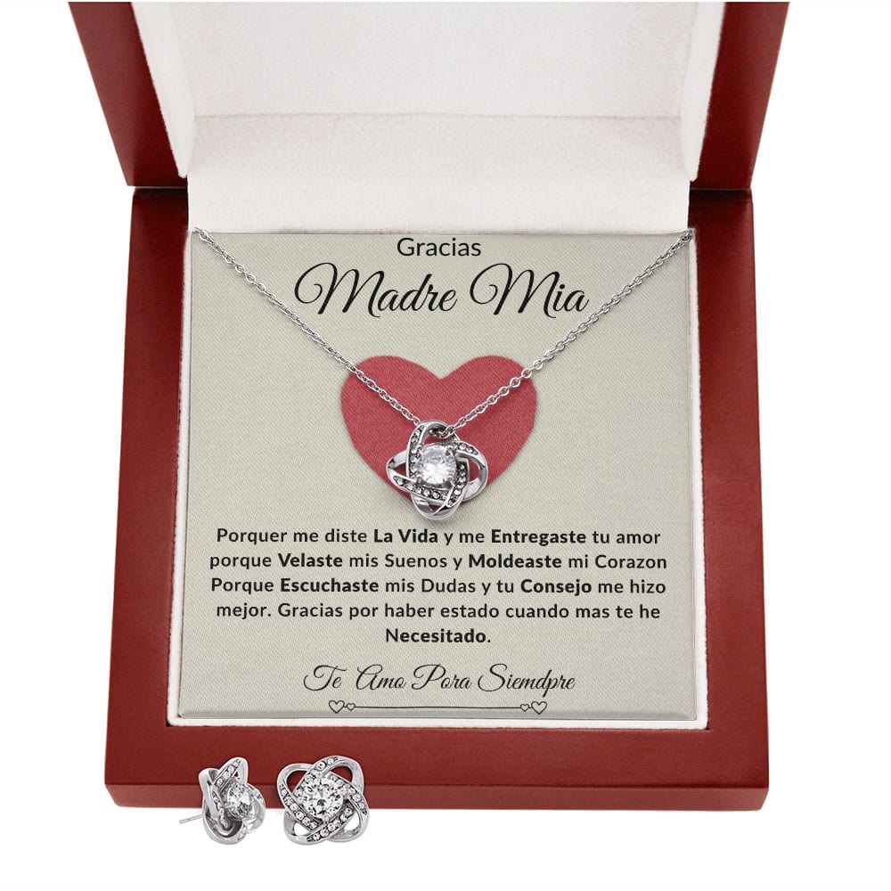 Juego de aretes y collar Love Knot-Madre