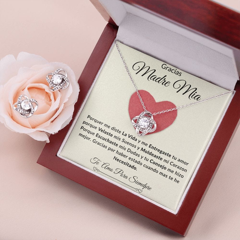 Juego de aretes y collar Love Knot-Madre