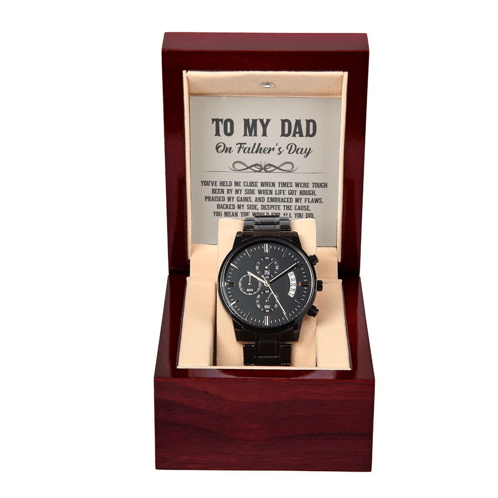 Para mi papá: Me mantuviste cerca cuando los tiempos eran difíciles: reloj cronógrafo negro con caja de caoba