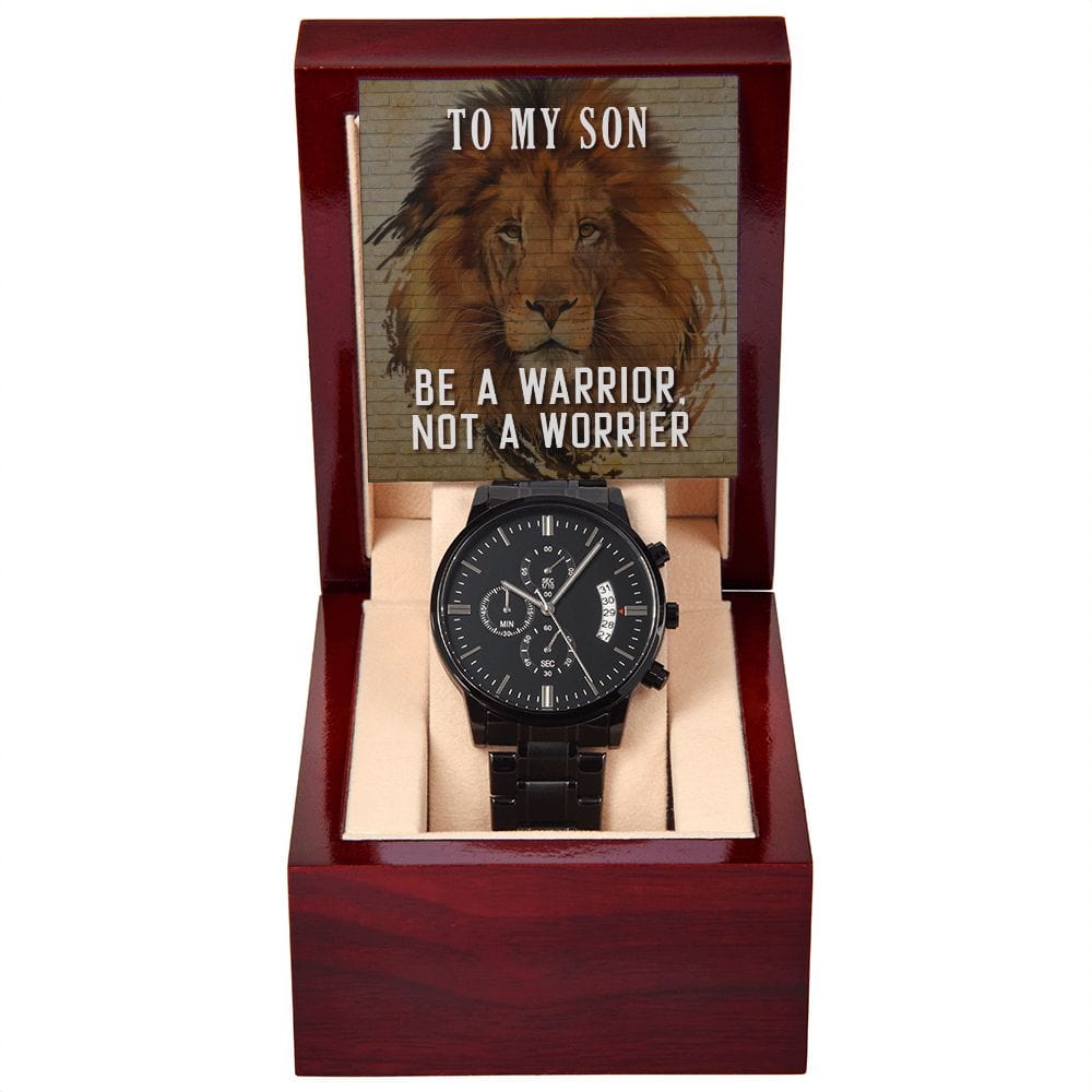 Ser un guerrero, no un angustiado. Reloj Cronógrafo Negro Con Caja De Caoba