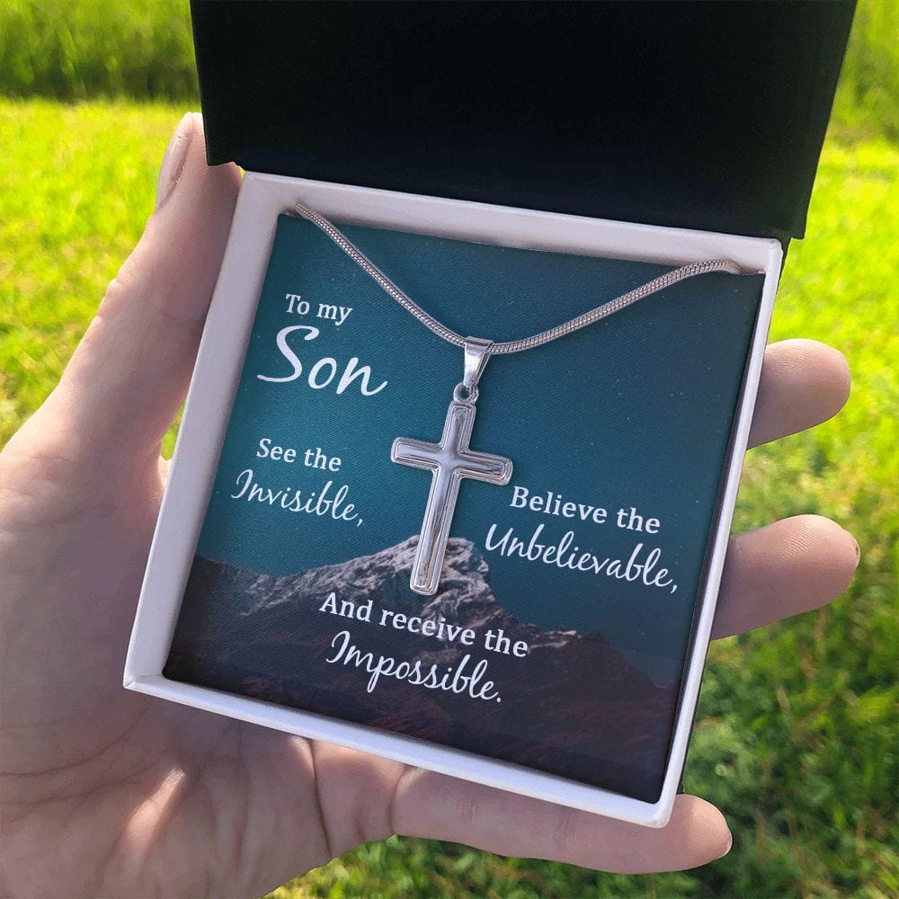 Hijo, mira lo invisible: collar de cruz de acero inoxidable con cadena de serpiente