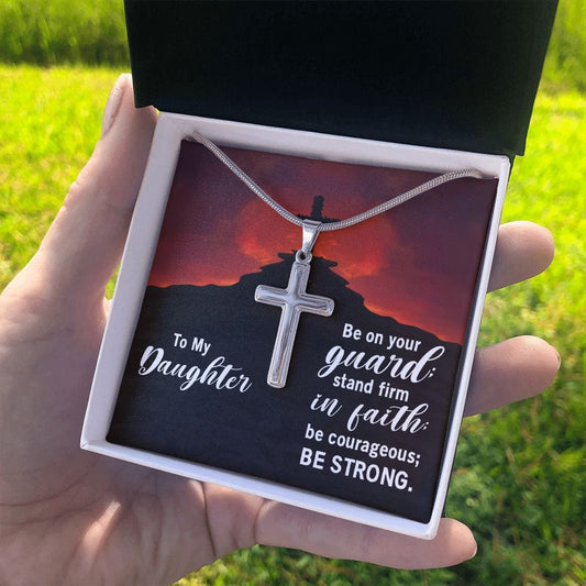 Para mi hija - Mantente firme en la fe - Collar cruzado de acero inoxidable con cadena de serpiente