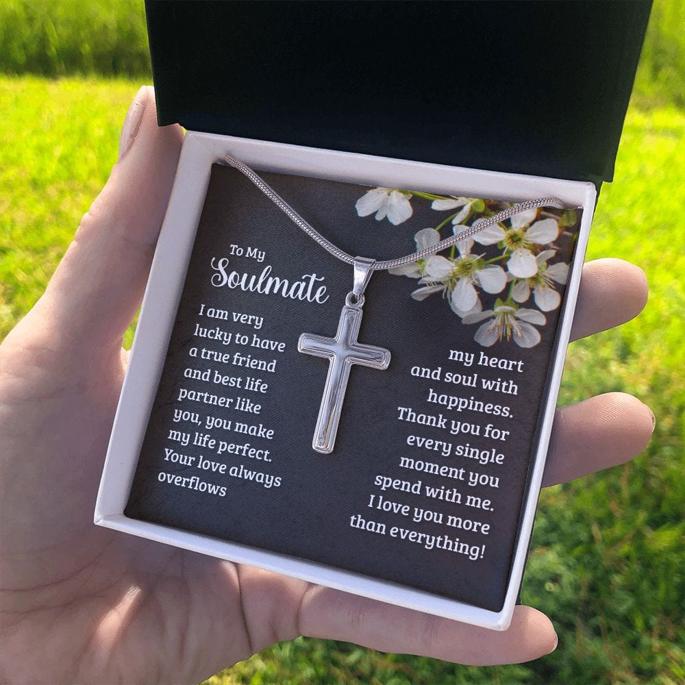 Para mi alma gemela - Tengo mucha suerte de tenerte - Collar cruzado de acero inoxidable con cadena de serpiente