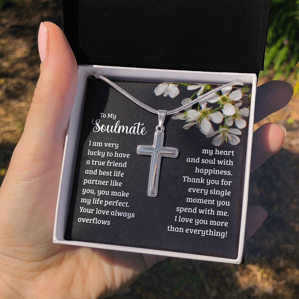 Para mi alma gemela - Tengo mucha suerte de tenerte - Collar cruzado de acero inoxidable con cadena de serpiente