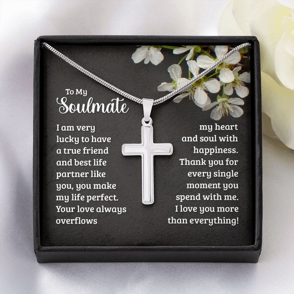 Para mi alma gemela - Tengo mucha suerte de tenerte - Collar cruzado de acero inoxidable con cadena de serpiente