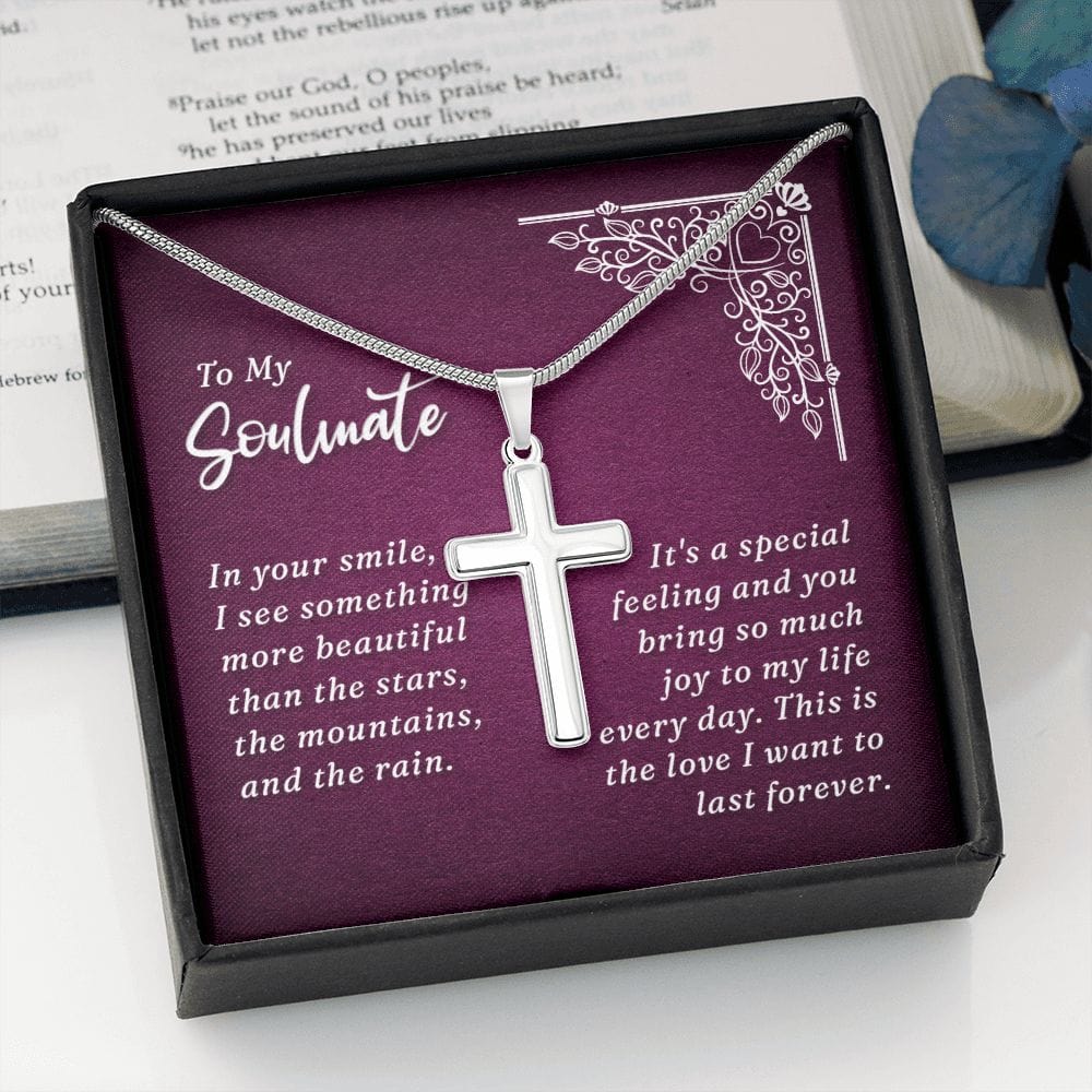 A mi alma gemela: en tu sonrisa - Collar cruzado de acero inoxidable con cadena de serpiente