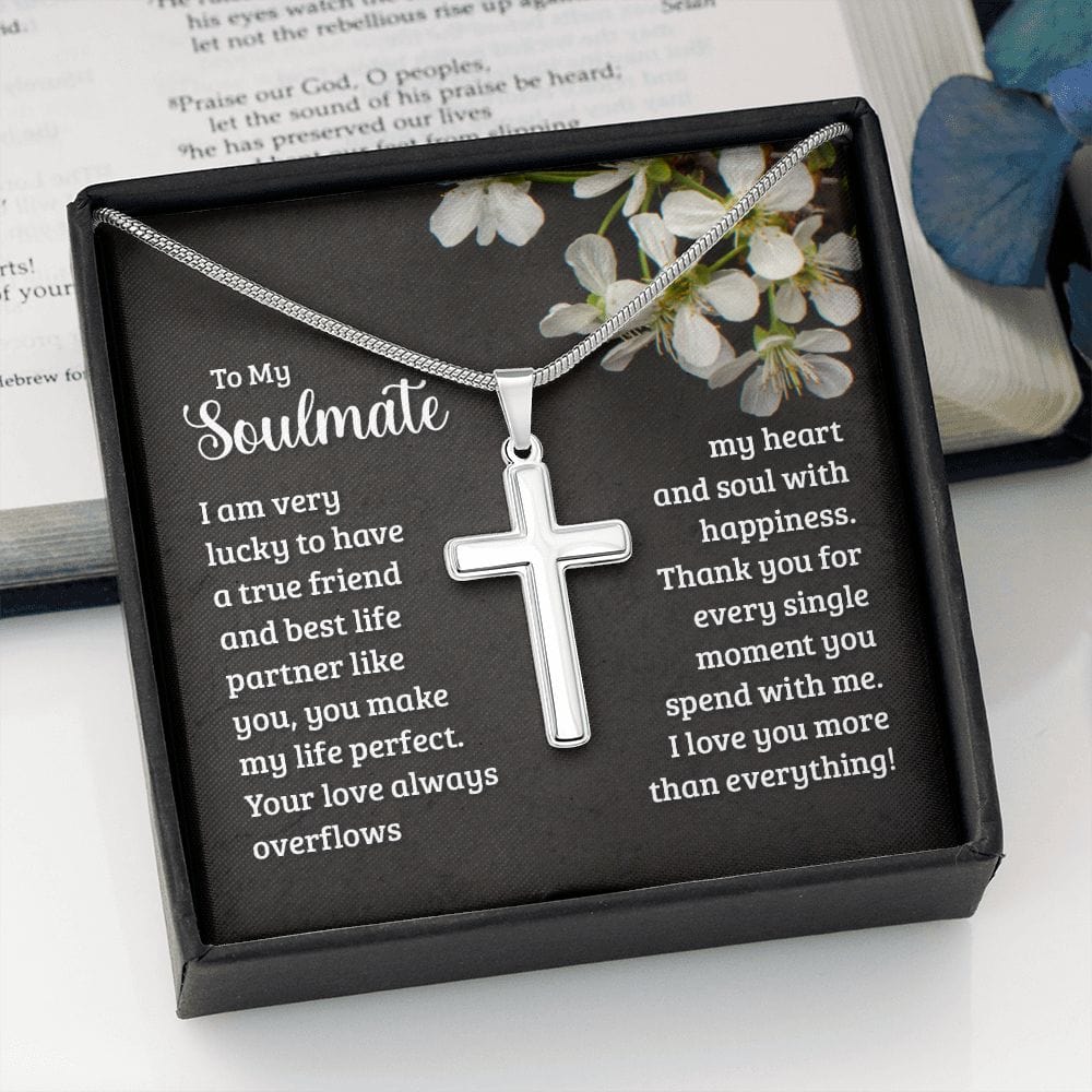 Para mi alma gemela - Tengo mucha suerte de tenerte - Collar cruzado de acero inoxidable con cadena de serpiente