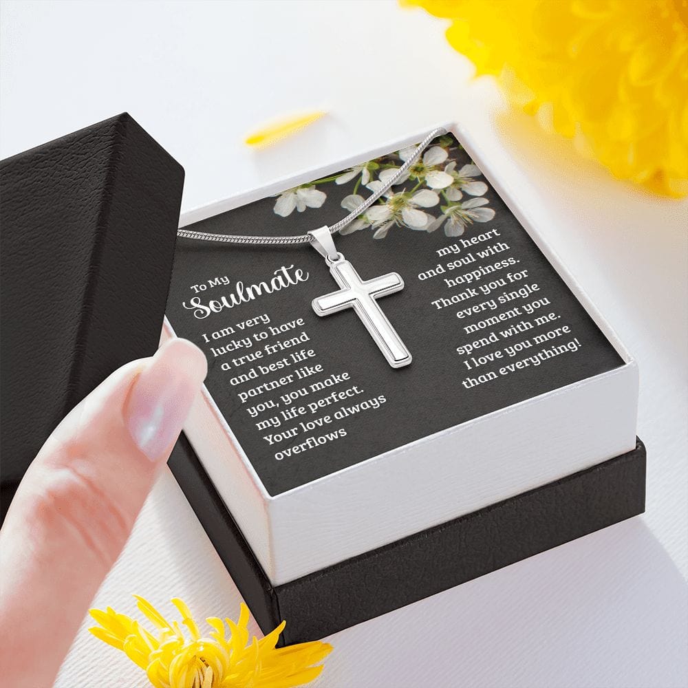 Para mi alma gemela - Tengo mucha suerte de tenerte - Collar cruzado de acero inoxidable con cadena de serpiente