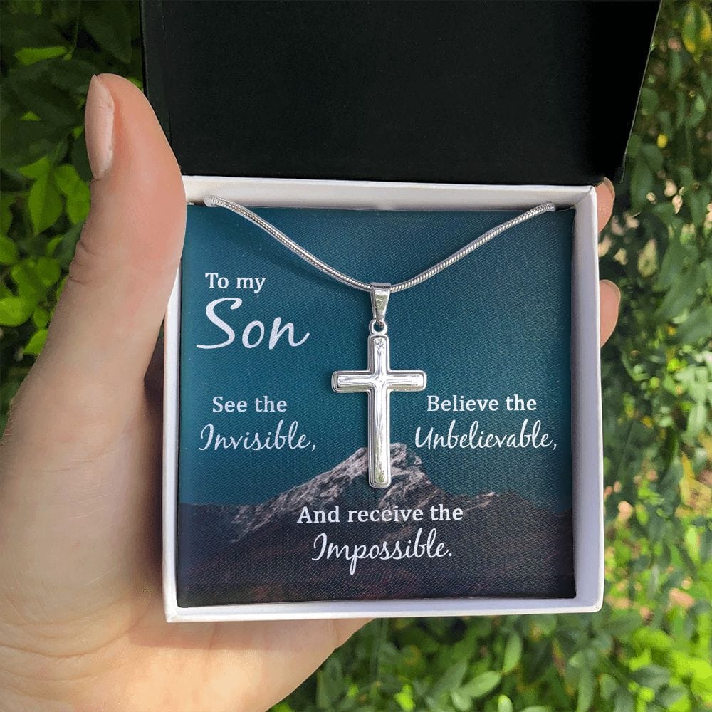 Hijo, mira lo invisible: collar de cruz de acero inoxidable con cadena de serpiente