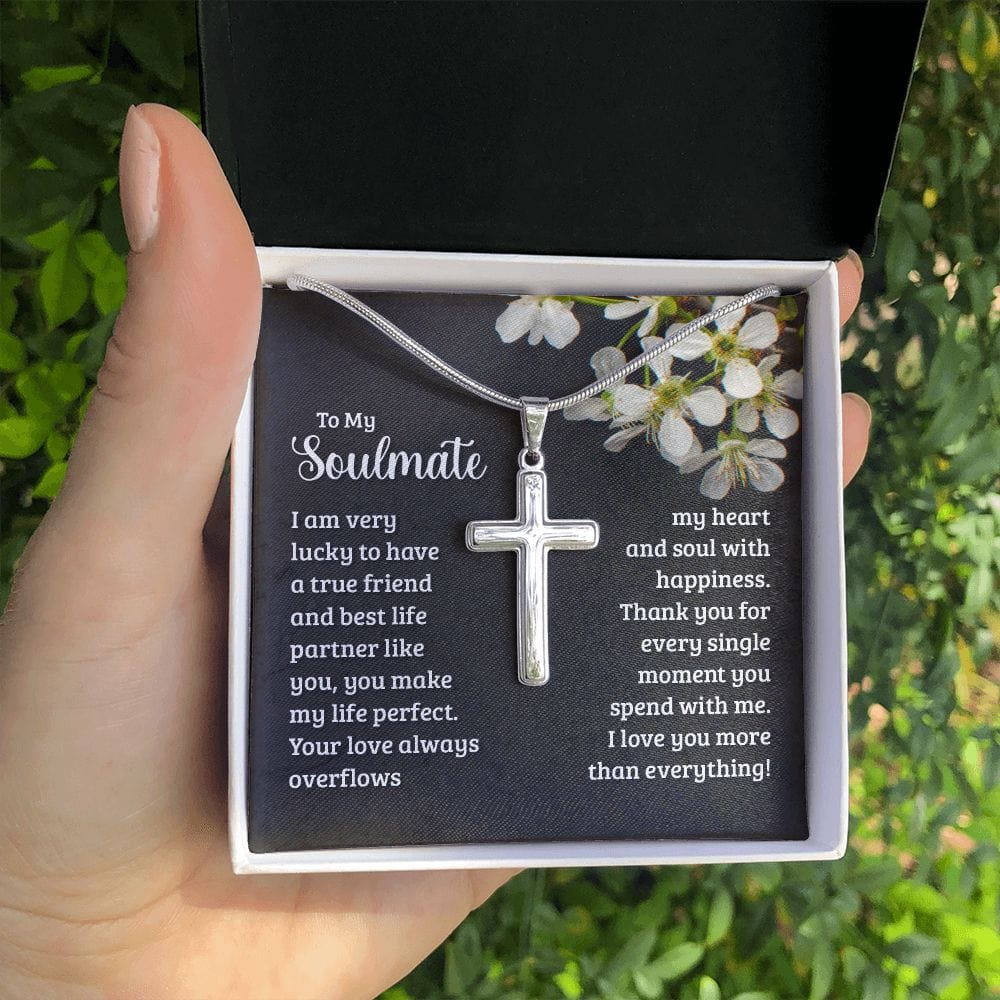 Para mi alma gemela - Tengo mucha suerte de tenerte - Collar cruzado de acero inoxidable con cadena de serpiente