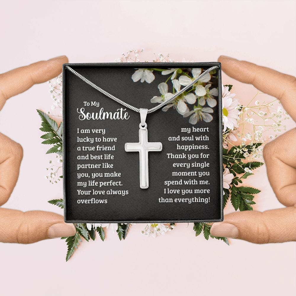 Para mi alma gemela - Tengo mucha suerte de tenerte - Collar cruzado de acero inoxidable con cadena de serpiente