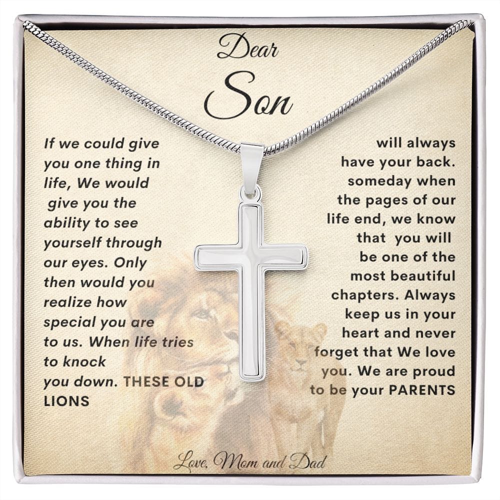 Collar de cruz inoxidable - Hijo - De mamá y papá