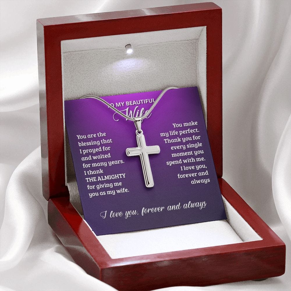 Para mi hermosa esposa, eres la bendición, collar cruzado de acero inoxidable con cadena de serpiente