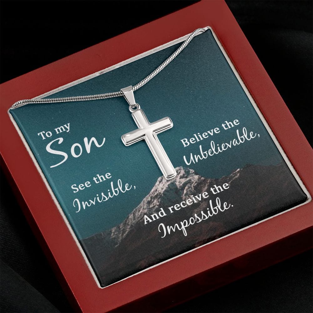 Hijo, mira lo invisible: collar de cruz de acero inoxidable con cadena de serpiente