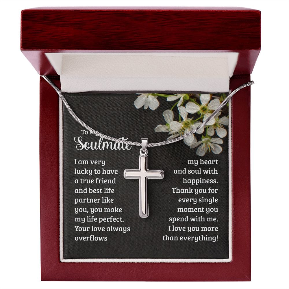 Para mi alma gemela - Tengo mucha suerte de tenerte - Collar cruzado de acero inoxidable con cadena de serpiente