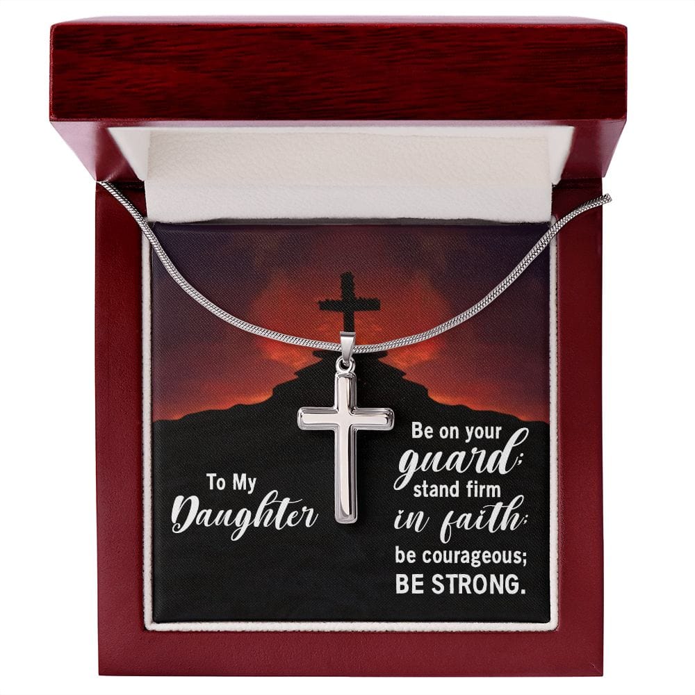 Para mi hija - Mantente firme en la fe - Collar cruzado de acero inoxidable con cadena de serpiente