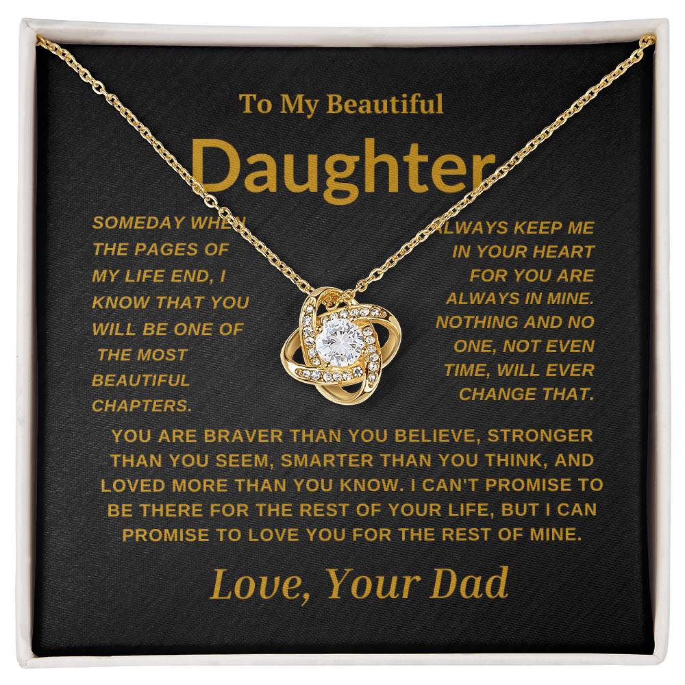 For My  Beautiful Daughter Love Knot Necklace-Dad Gold And Black Card