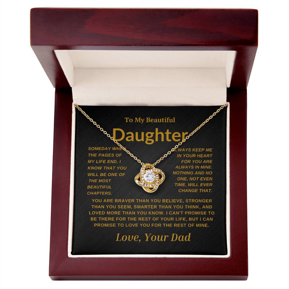 For My  Beautiful Daughter Love Knot Necklace-Dad Gold And Black Card