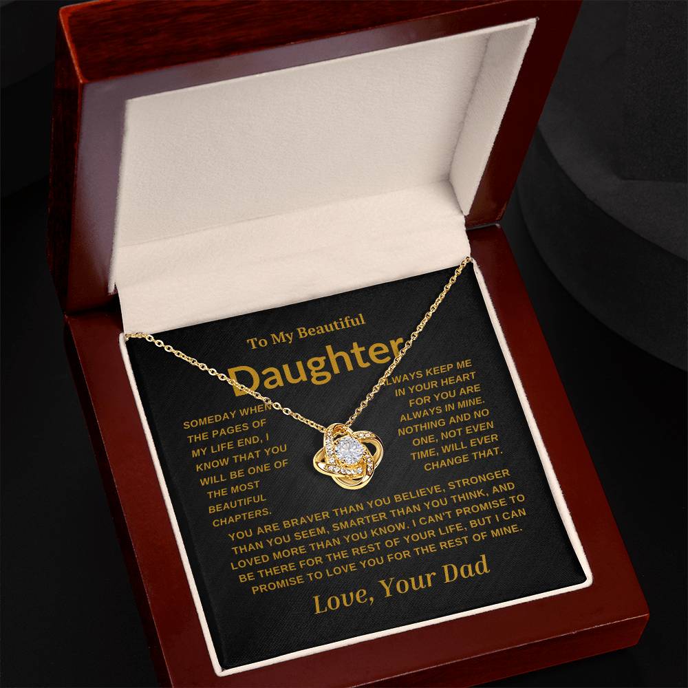 For My  Beautiful Daughter Love Knot Necklace-Dad Gold And Black Card