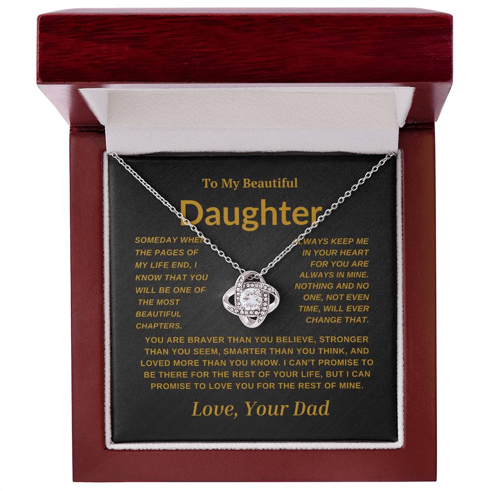 For My  Beautiful Daughter Love Knot Necklace-Dad Gold And Black Card