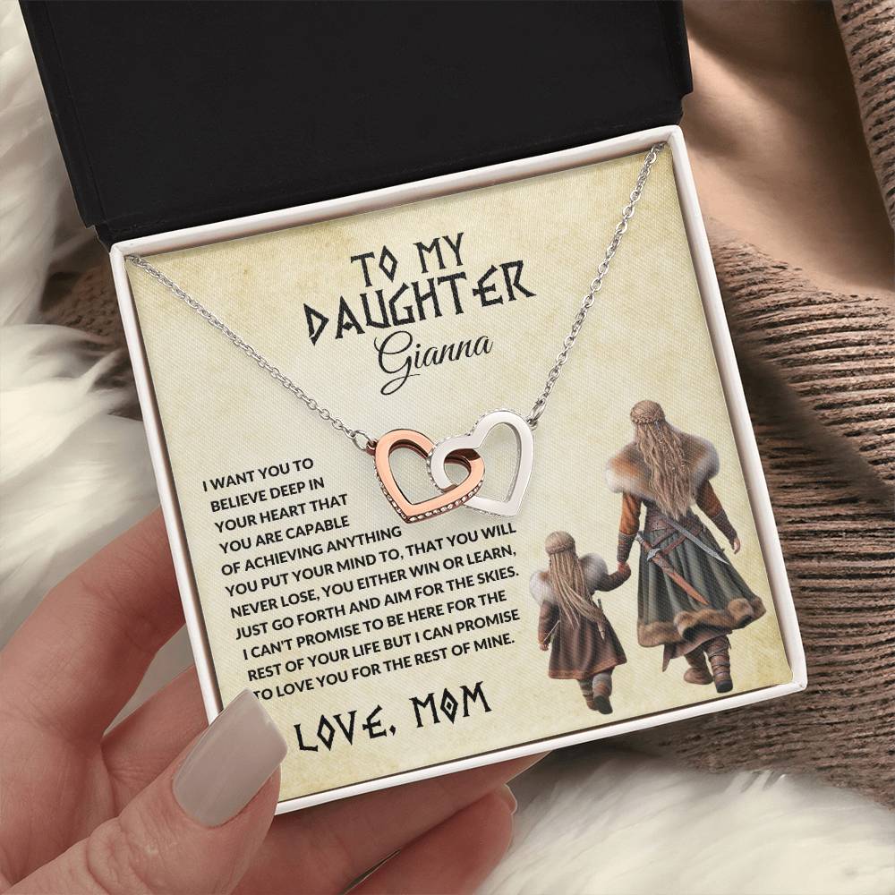 To My Daughter-Twin Hearts Necklace-I Will Love You For The Rest Of My Life.