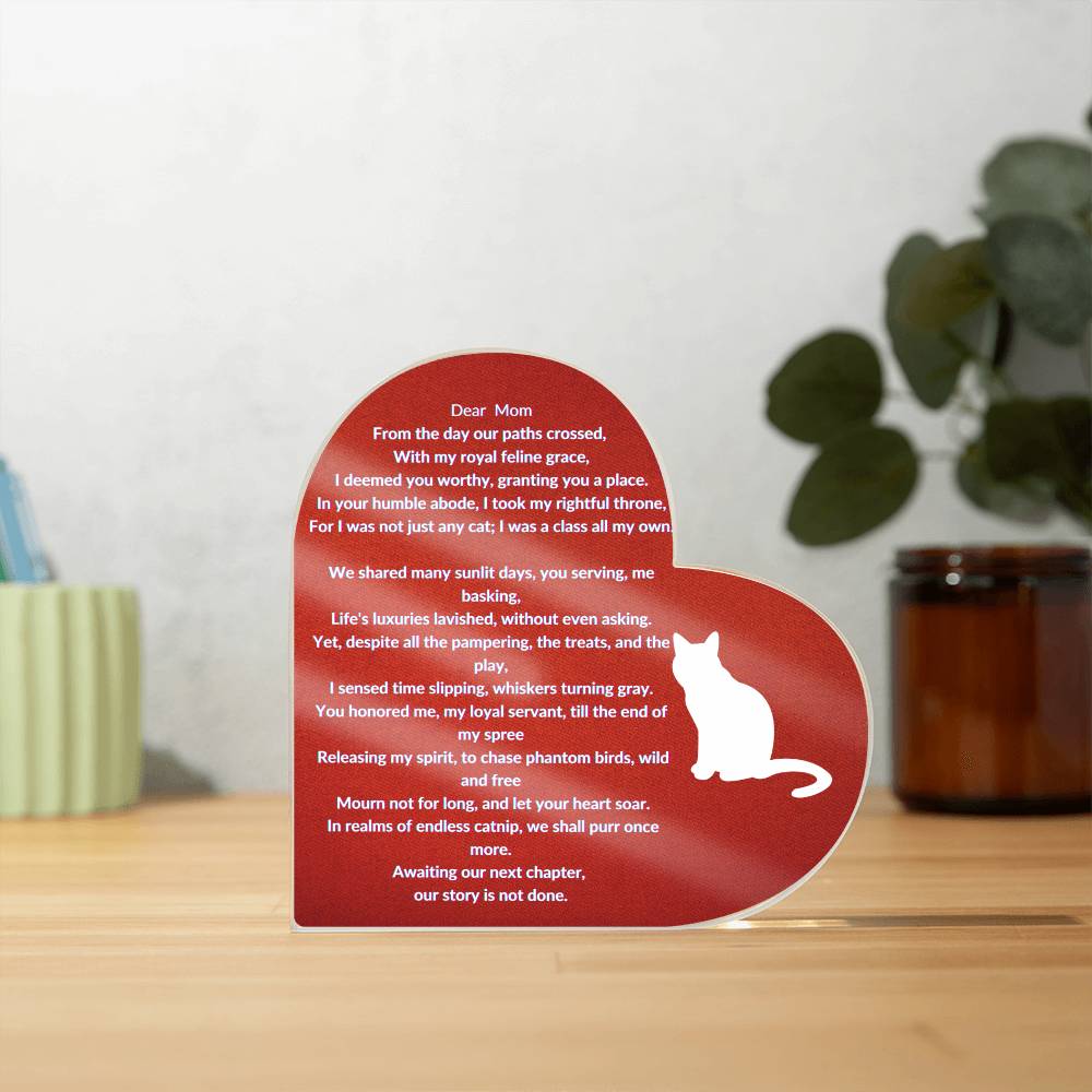 Querida mamá Placa conmemorativa de acrílico para gatos